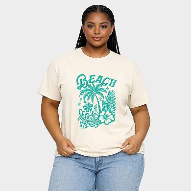 Beach Vibes Distressed - Women's Plus Sized Garment Dyed Graphic T-Shirt