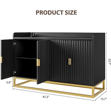 47.2" Fluted Sideboard with Storage Cabinet with Adjustable Shelves