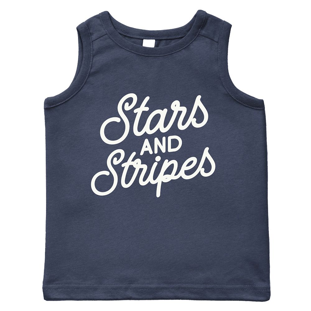 Stars and Stripes Slanted Cursive Puff Print - Toddler Graphic Tank