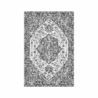 Vintage Washable Area Rug - Ultra Thin Non Slip Low Pile Carpet for Living Room Bedroom