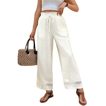 Women's Wide Leg Palazzo Pants High Waisted Tie Pockets Trendy Casual Boho Beach Bottoms