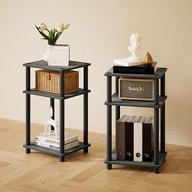 Furinno 2 Packs 15.5" x 15.5" x 17.8" Wood Nightstand Bedside Table with Drawer & Shelf