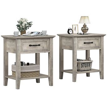 Nightstands Set of 2, End Table with Drawer, Side Table for Living Room, Bedside Table for Bedroom