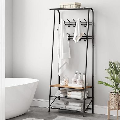 Hall Tree with Bench and Shoe Storage, 5/6/10 Hooks & 3-Tier Metal Coat Rack for Entryway Hallway