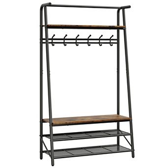 Hall Tree with Bench and Shoe Storage, 5/6/10 Hooks & 3 tier Metal Coat Rack for Entryway Hallway