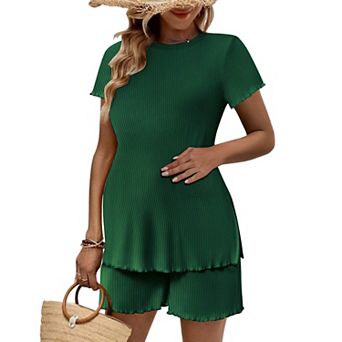 Ekoauer Women Two Piece Set Lightweight Ribbed Knit Postpartum Loungewear with Pocket