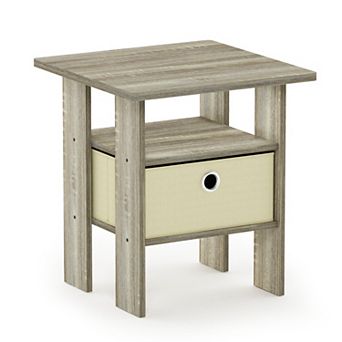 Furinno 15.51" x 15.5" x 17.52" Wood Nightstand Bedside Table with Drawer & Shelf