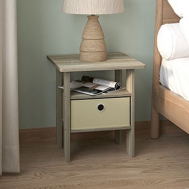 Furinno 15.51" x 15.5" x 17.52" Wood Nightstand Bedside Table with Drawer & Shelf