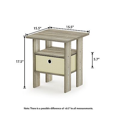 Furinno 15.51" x 15.5" x 17.52" Wood Nightstand Bedside Table with Drawer & Shelf