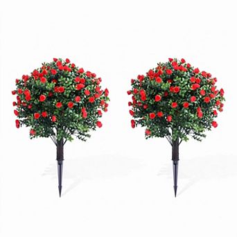 Artificial Rose Topiary Bushes with Ground Spikes, 2 Pack