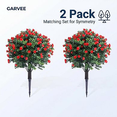 Artificial Rose Topiary Bushes with Ground Spikes, 2 Pack