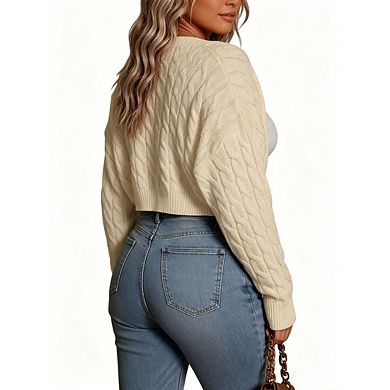 Women's Plus Size Long Sleeve Cropped Cardigan Knit Open Front Bolero Shrug Crochet Sweaters