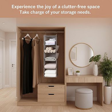 5-Tier Hanging Closet Organizer with Shelves, Foldable Storage (1 Pack)