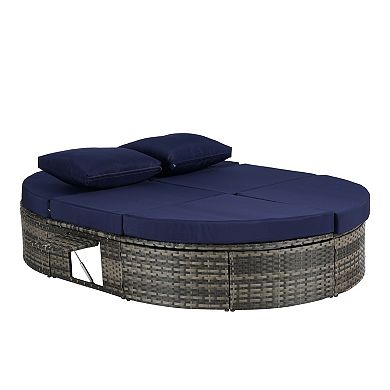Eazegath Outdoor Wicker Adjustable Daybed Chaise Lounge Sun Bed with Cushions and Foldable Cup Trays