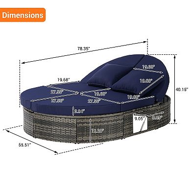 Eazegath Outdoor Wicker Adjustable Daybed Chaise Lounge Sun Bed with Cushions and Foldable Cup Trays