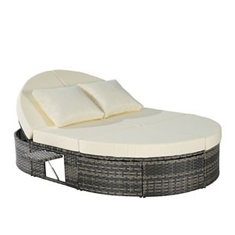 Eazegath Outdoor Wicker Adjustable Daybed Chaise Lounge Sun Bed with Cushions and Foldable Cup Trays