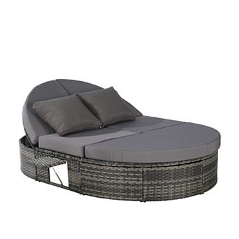 Eazegath Outdoor Wicker Adjustable Daybed Chaise Lounge Sun Bed with Cushions and Foldable Cup Trays