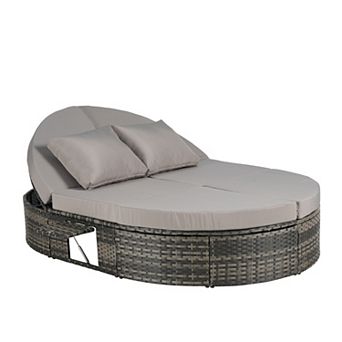 Eazegath Outdoor Wicker Adjustable Daybed Chaise Lounge Sun Bed with Cushions and Foldable Cup Trays