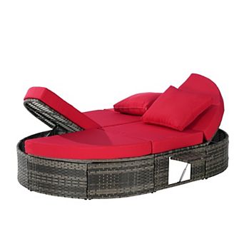 Eazegath Outdoor Wicker Adjustable Daybed Chaise Lounge Sun Bed with Cushions and Foldable Cup Trays