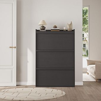 Shoe Cabinet with 3 Flip Drawers, Wooden Shoe Rack Cabinet with Adjustable Shelves