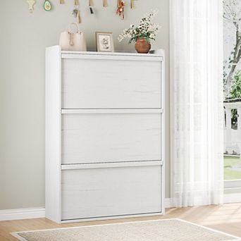 Shoe Cabinet with 3 Flip Drawers, Wooden Shoe Rack Cabinet with Adjustable Shelves