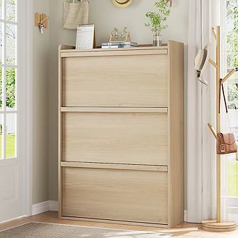 Shoe Cabinet with 3 Flip Drawers, Wooden Shoe Rack Cabinet with Adjustable Shelves