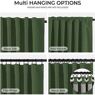 Blackout Linen Curtains, Thermal Insulated Back Tab & Rod Pocket Panels