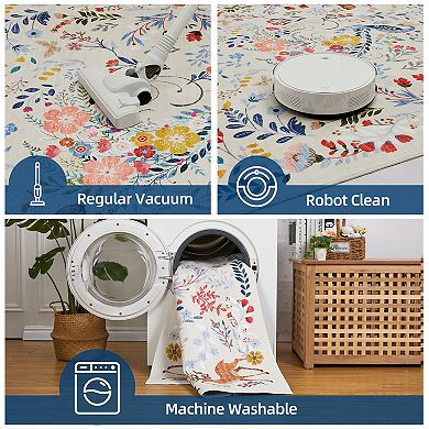 Machine Washable Animal-Print Area Rug, Rubber Back Non Slip,Soft Low Pile Carpet,Stain Resistant
