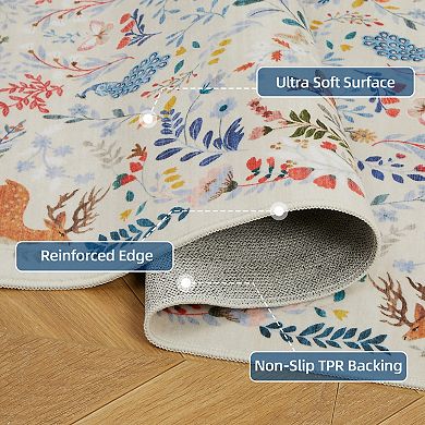 Machine Washable Animal-Print Area Rug, Rubber Back Non Slip,Soft Low Pile Carpet,Stain Resistant
