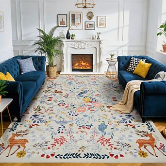 Machine Washable Animal-Print Area Rug, Rubber Back Non Slip,Soft Low Pile Carpet,Stain Resistant