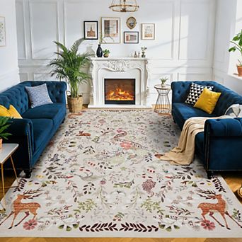 Machine Washable Animal-Print Area Rug, Rubber Back Non Slip,Soft Low Pile Carpet,Stain Resistant