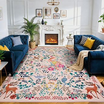 Machine Washable Animal-Print Area Rug, Rubber Back Non Slip,Soft Low Pile Carpet,Stain Resistant
