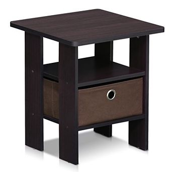 Furinno 15.51" x 15.5" x 17.52" Wood Nightstand Bedside Table with Drawer & Shelf