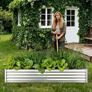 Galvanized Raised Garden Bed 6x3x1 FT, Outdoor Metal Planter Box for Flowers & Vegetables, Silver