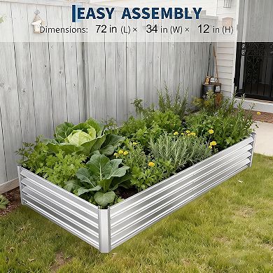 Galvanized Raised Garden Bed 6x3x1 FT, Outdoor Metal Planter Box for Flowers & Vegetables, Silver