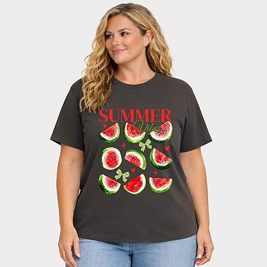 Watermelon Chart Summer Vibes - Women's Plus Sized Garment Dyed Graphic T-Shirt