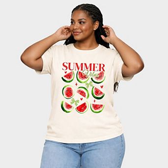 Watermelon Chart Summer Vibes - Women's Plus Sized Garment Dyed Graphic T-Shirt