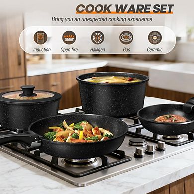 MOEPLSY21-Piece Nonstick Cookware Set Detachable Handle Induction Ready Oven Dishwasher Safe