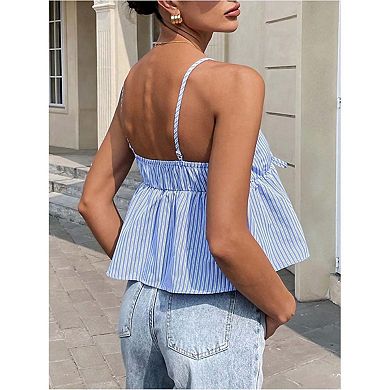 Seoria Striped Spaghetti Strap Peplum Top