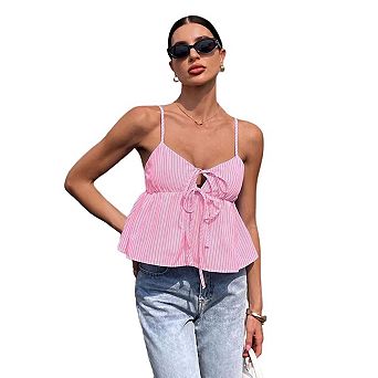 Seoria Striped Spaghetti Strap Peplum Top