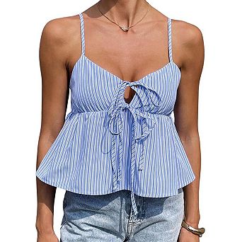 Seoria Striped Spaghetti Strap Peplum Top