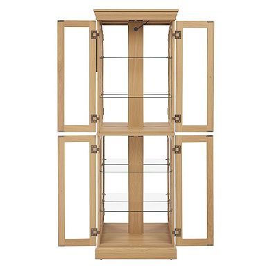 Eazegath Lighted Antique Glass Curio Display Storage Cabinet with 4 Adjustable Shelves and Bulb