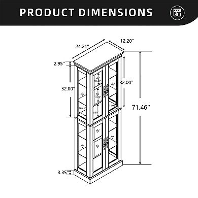 Eazegath Lighted Antique Glass Curio Display Storage Cabinet with 4 Adjustable Shelves and Bulb