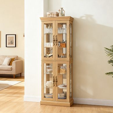 Eazegath Lighted Antique Glass Curio Display Storage Cabinet with 4 Adjustable Shelves and Bulb