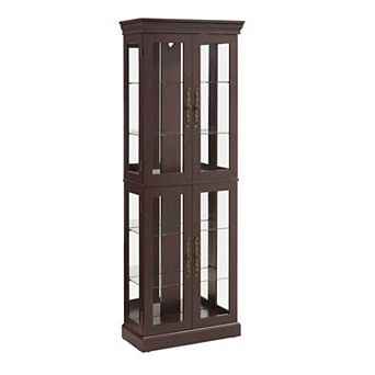 Eazegath Lighted Antique Glass Curio Display Storage Cabinet with 4 Adjustable Shelves and Bulb