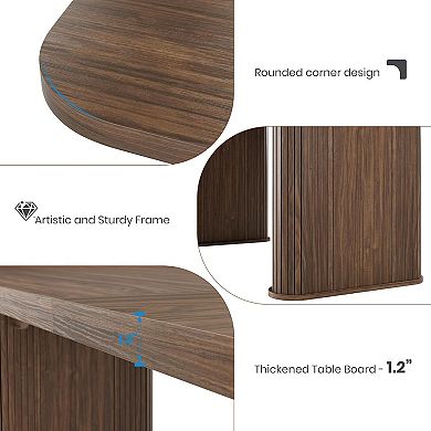 Spacious 62" Modern Dining Table for 6-8 People, Rectangular Wood Tabletop with Sturdy Pedestal Legs