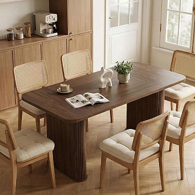 Spacious 62" Modern Dining Table for 6-8 People, Rectangular Wood Tabletop with Sturdy Pedestal Legs