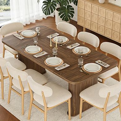 Spacious 62" Modern Dining Table for 6-8 People, Rectangular Wood Tabletop with Sturdy Pedestal Legs