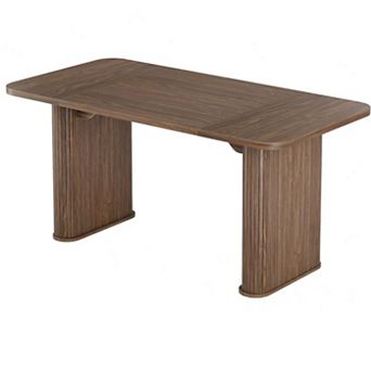 Spacious 62" Modern Dining Table for 6-8 People, Rectangular Wood Tabletop with Sturdy Pedestal Legs
