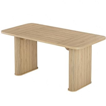 Spacious 62" Modern Dining Table for 6-8 People, Rectangular Wood Tabletop with Sturdy Pedestal Legs